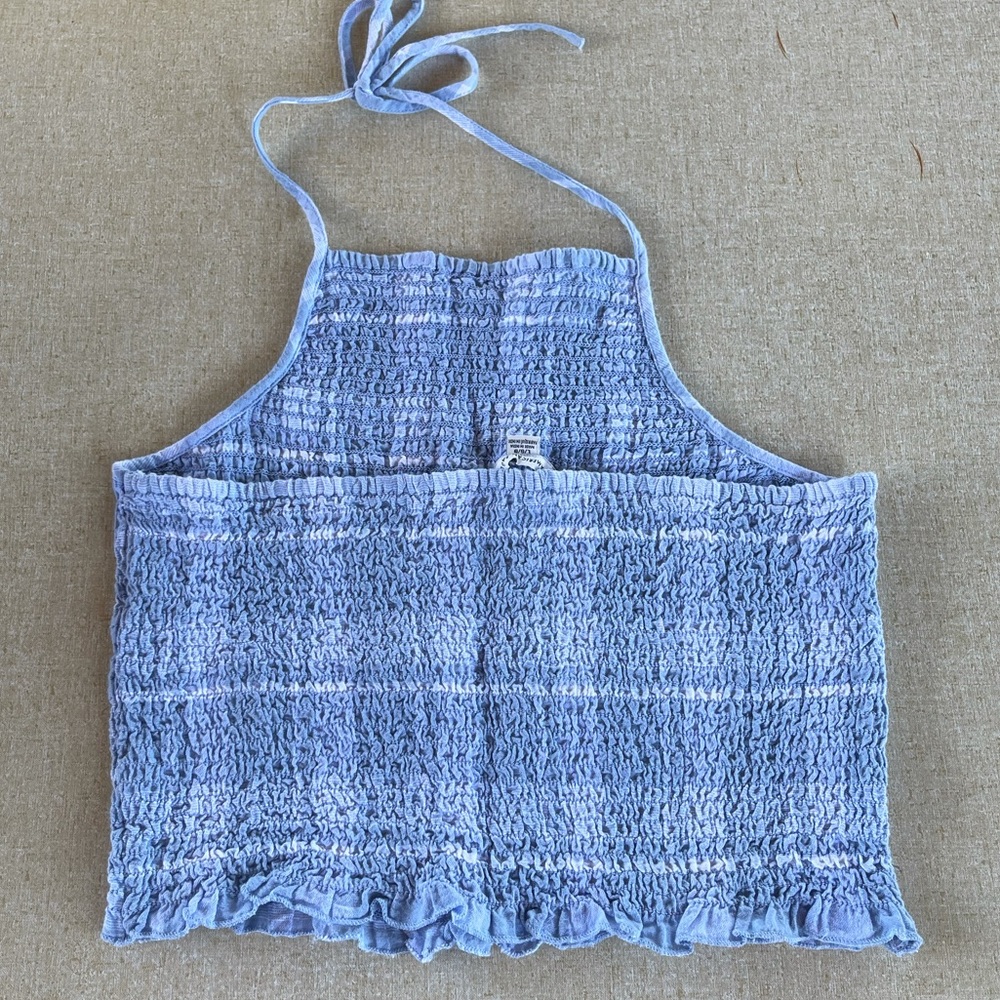 American Eagle Halter Tank Top Smocked Large Blue - Picture 5 of 7